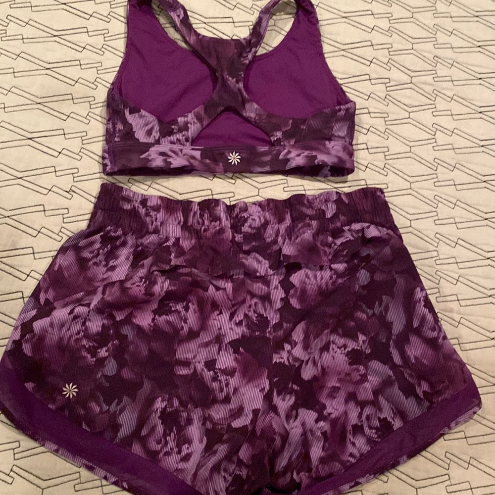 Athleta mesh racer shorts and matching sports bra
